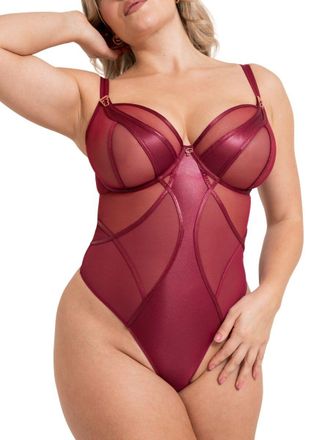 Curvy Kate Womens Suspense Plunge Bodysuit - Red Polyamide - Size 36GG