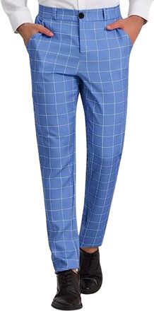 Generic Men Suit Trousers, Slim Fit Flat-Front Plaid Suit Trousers, Casual Plain Checked Business Office Smart Work Formal Chino Trousers, Lasting Comfortable