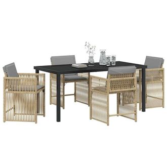 Berkfield Home Stylish 5 Piece Garden Dining Set with Cushions Beige Poly Rattan