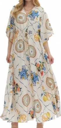 Entro Print Short Sleeved Maxi Dress In Royal Multi