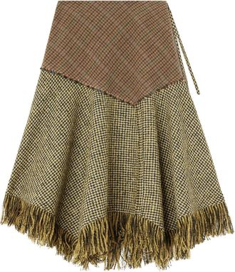 Ganni Rok in Patchwork Check - Dames - Rokken - Bruin - Maat: S Wol