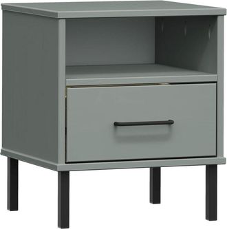 vidaXL Vidaxl - Mesita de noche patas de metal madera maciza pino gris oslo