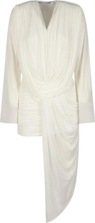 CHRISTOPHER ESBER Ripple Drape Lange Mouwen Mini Jurk - Dames - Korte kleedjes - Wit - XS - Polyester - Kleedjes
