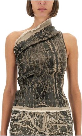 Rick Owens Tops, Dames, Zwart, S, Katoen, Athena Asymmetrische Cropped Top met Rafeleffect
