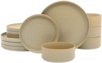 Gibson Home Echo Bay 12-Piece Reactive Glaze Porcelain Dinnerware Set in Brown at Nordstrom