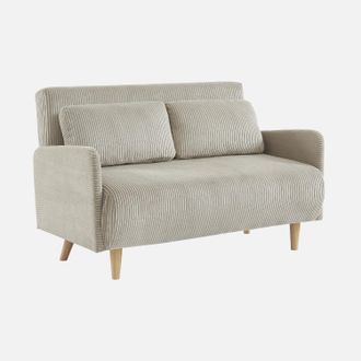 Sweeek Sweeek - Sof&aacute; Cama De Pana De 2 Plazas Con Patas De Madera, Panam Pana, Beige, 131x75x81 Cm