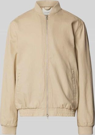 Jack & Jones Bomberjacke aus Leinen-Baumwoll-Mix Modell LEISTER in Beige, Gr&ouml;&szlig;e S