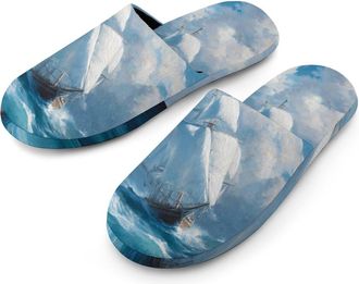 Generic Sailboat Sails Sailing Navigation Mens House Slippers Slip Indoor Slipper On Shoes Warm Outdoor