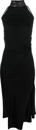 Helmut Lang halterneck asymmetric midi dress - women - Viscose/Polyester/Lycra - L - Black
