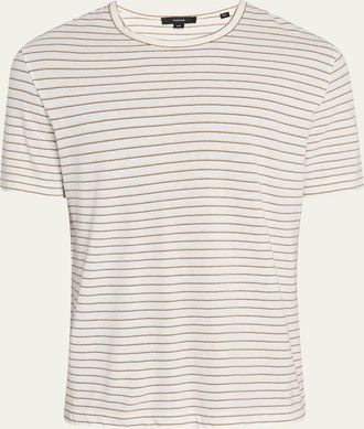 Vince Mens Linen and Cotton Pinstripe Crewneck T-Shirt