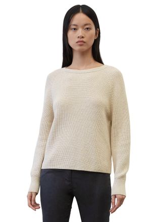 Marc O'Polo Rundhalspullover MARC OPOLO, Damen, Gr. XL, beige (hellbeige meliert), Strick, Obermaterial: 97% Baumwolle, 3% Elasthan, meliert, Pullover Rundhalspul