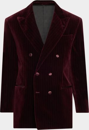 Brunello Cucinelli Men & apos;s Striped Velvet Cotton Blazer