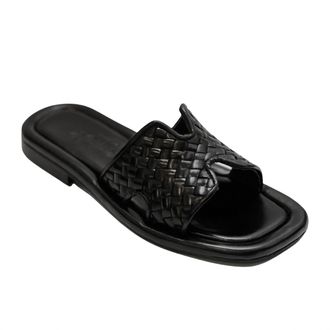 Homers Womens Woven Leather Notched Slide Sandal In Black
