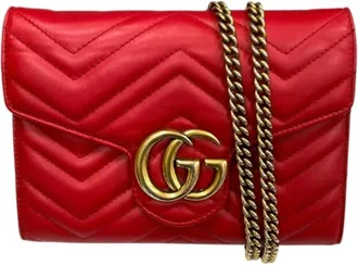Gucci Red Color Chain/Shoulder Wallet (Pre-Owned)