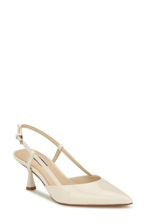 Nine West Rhonda Slingback Pointed Toe Kitten Heel Pump in Ivory Patent at Nordstrom, Size 6.5