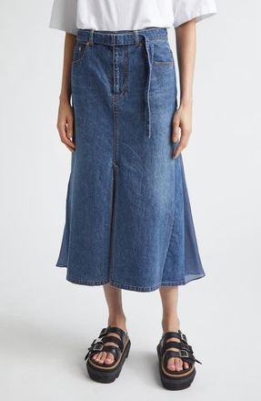 sacai Belted Denim Midi Skirt in Blue at Nordstrom, Size 4