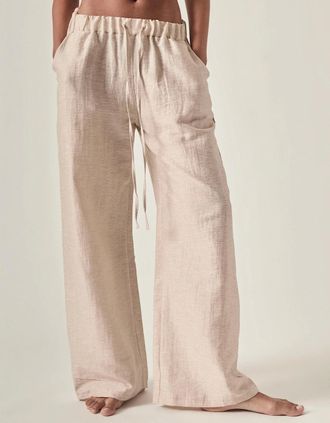James Lakeland Womens Linen Blend Beige Drawstring Trousers - Tan - Size: 16