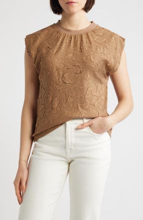 Wit & Wisdom Mixed Media Crinkle Jacquard Top in Butter Toffee at Nordstrom, Size X-Small