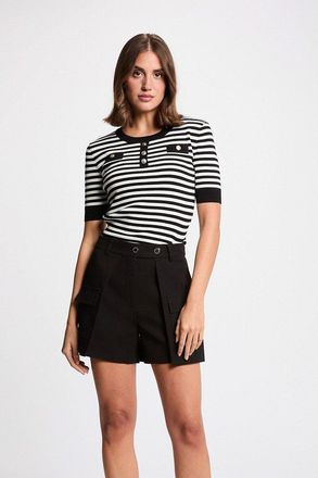 Morgan Gestreepte trui met korte mouwen en ronde hals