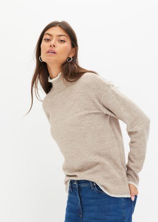 Bonprix Strickpullover BONPRIX, Damen, Gr. 52/54 (XXL), beige (sand), Obermaterial: 52% Polyester, 41% Polyacryl, 4% Wolle, 3% Elasthan, bequem, Pullover Stri