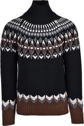 Dondup Black Wool-Blend Ribbed High Neck Sweater
