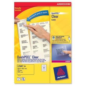 Avery Paquete 25 Hojas Etiquetas Transparentes Quickpeel-impresora