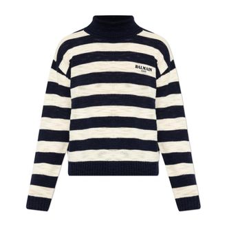Balmain Turtlenecks, male, Blue, Size: M Wool turtleneck with striped pattern