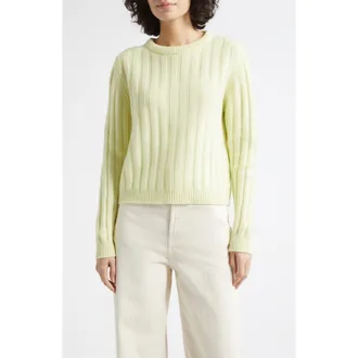 Johnstons of Elgin Lecht Cashmere Rib Crewneck Sweater in Citron at Nordstrom, Size X-Large