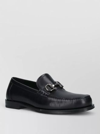Ferragamo leather loafers round toe metal buckle