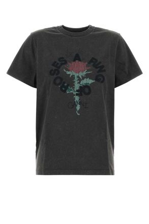 Ganni Black Crew Neck Graphic Print T-Shirt