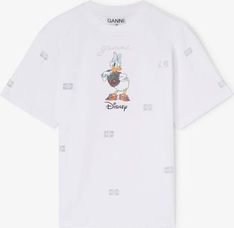 Ganni White Daisy Duck Printed T-shirt - Size XXS Organic Cotton