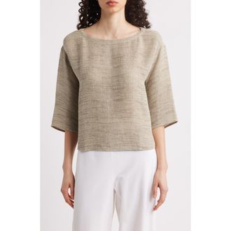 Eileen Fisher Bateau Neck Organic Linen Blend Top in Natural White at Nordstrom Rack, Size Medium