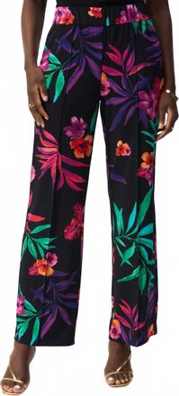 Joseph Ribkoff Silky Knit Tropical Print Wide Leg Pants In Black Multi
