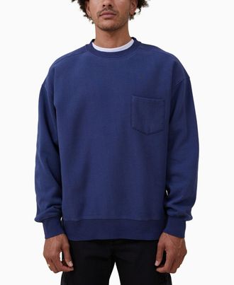 Cotton On Sweater MensIndigo Fleece Drop Shoulder Crew Neck Oversized FTS273
