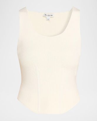 Alaia Sleeveless Ribbed Knit Corset Top