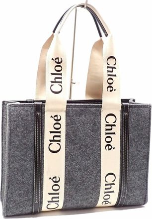 Chloé Gray Felt Leather Tote Bag (Pre-Owned)