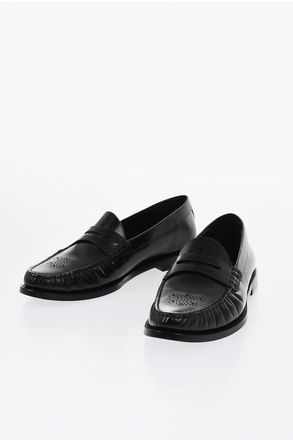 Celine Brushed-Leather Penny Moccasins with Perforated Logo size 40