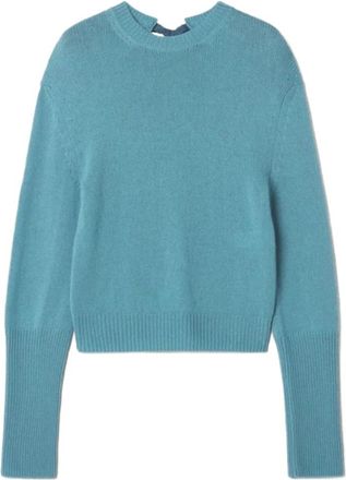 Lanvin Gros-grain Knoopdetail Trui - Dames - Ronde hals truien - Blauw - M - Wol - Truien & Vesten