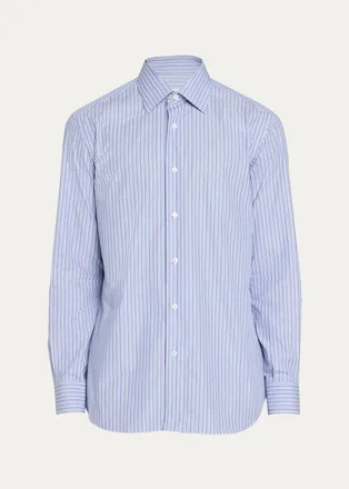 Brioni Mens Cotton Stripe Button-Front Shirt