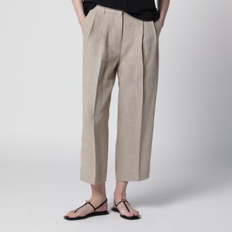 Toteme Pantaloni corti in lino a vita alta beige