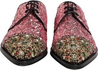 Dolce & Gabbana Pink Sequin Embellished Men Derby Dress Shoes Leather