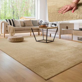 Paco Home Paco Home - Alfombra Moderna Para Sal&oacute;n A Pelo Corto Lavable Suave Uni Efecto Piel Antideslizante Beige, 200x280 Cm
