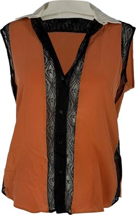 Sandro Sandro Lace Trimmed Blouse in Orange Polyamide