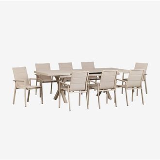 Sklum Set tavolo allungabile rettangolare Karena 180-240x90 cm e 8 sedie da giardino impilabili con braccioli in alluminio SKLUM