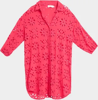 Johnny Was Floral Eyelet Shirtdress Coverup