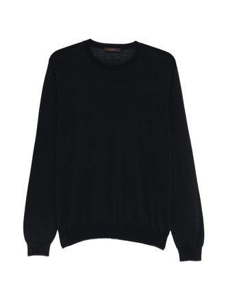 Zanone Black Fine-Knit Crew Neck Wool Pullover
