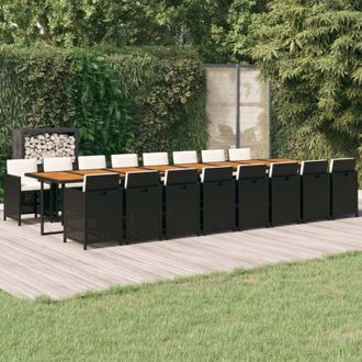 vidaXL Set De Muebles Jard&iacute;n 17 Pzas Con Cojines Rat&aacute;n Sint&eacute;tico Negro Vidaxl