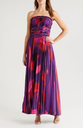 Hutch Sabina Floral Tiered Pliss&eacute; Gown in Purple Brushstroke at Nordstrom Rack, Size 2