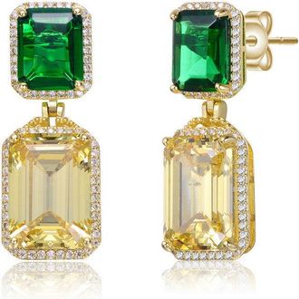 Rachel Glauber 14K Gold Plated with Emerald Cubic Zirconia Drop Earrings