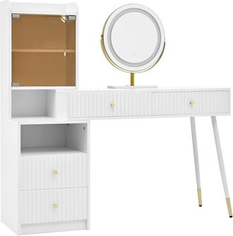 Urban Meuble Tocador moderno blanco con espejo LED y espacio de almacenamiento